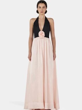 Hansen & Gretel Halter Maxi Dress in Black and Blush